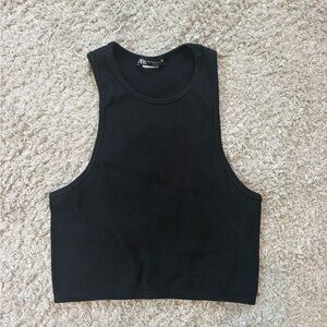 Zara Black Ribbed Halter Neck Crop Top